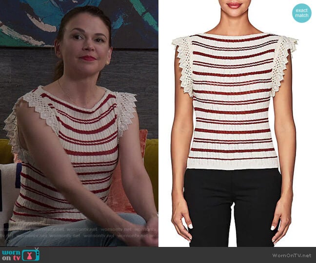 Philosophy di Lorenzo Serafini Crochet-Trimmed Striped Top worn by Liza Miller (Sutton Foster) on Younger