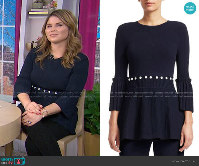 Lela Rose Pleated Long Sleeve Top worn by Jenna Bush Hager on Today