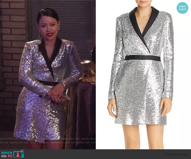 Rachel Zoe Meryl Sequin Faux Wrap Dress worn by Mariana Foster (Cierra Ramirez) on Good Trouble