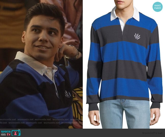 Rag & Bone Rugby Polo Shirt with Dagger Embroidery worn by Vivek Shah (Jordan Buhat) on Grown-ish
