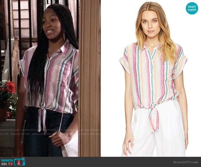 Rails Amelie Shirt in Avila Stripe worn by Trina (Sydney Mikayla) on General Hospital