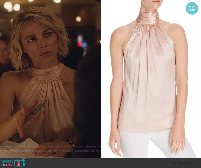 Ramy Brook Paige Halter Silk Top worn by Lizzie Needham (Bojana Novakovic) on Instinct