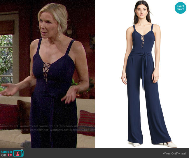 Ramy Brook Whitley Jumpsuit in Spring Navy worn by Brooke Logan (Katherine Kelly Lang) on The Bold and the Beautiful