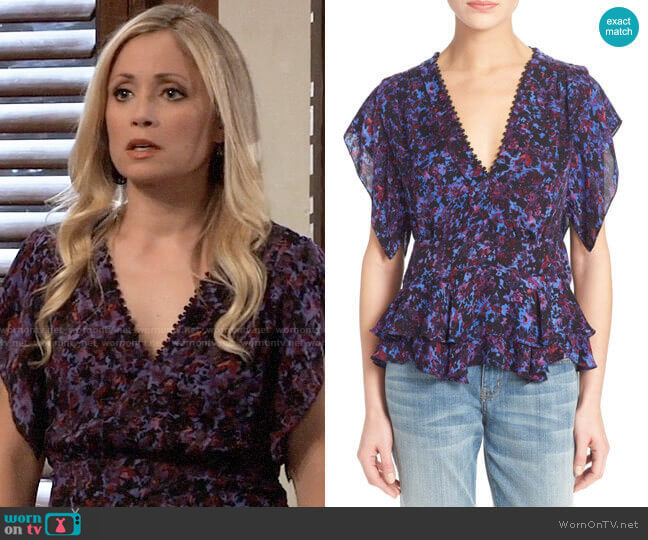 Rebecca Taylor Flutter Sleeve Peplum Silk Top worn by Lulu Spencer Falconeri (Emme Rylan) on General Hospital