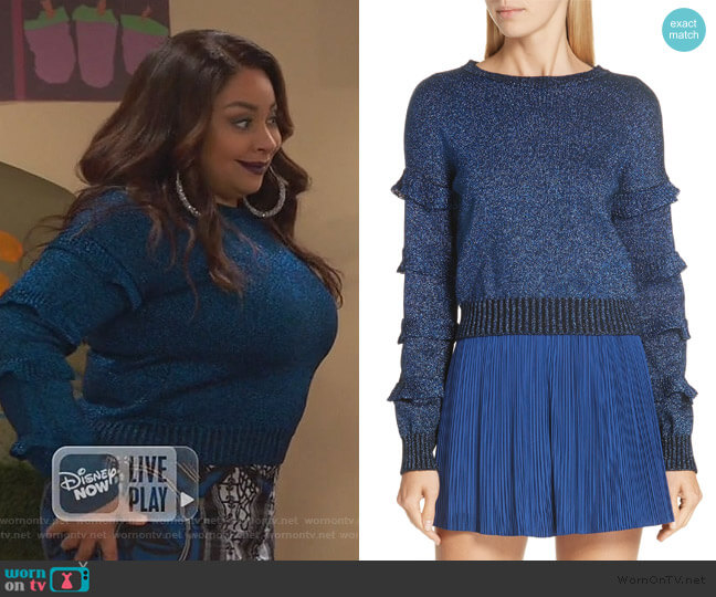 RED Valentino Ruffle Sleeve Metallic Wool Blend Sweater worn by Raven Baxter (Raven-Symoné) on Ravens Home