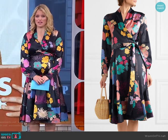 Stine Goya Reflection Floral-Print Wrap Dress worn by Sara Haines on Good Morning America
