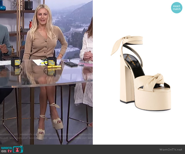 Saint Laurent Paige Knotted Platform Sandals worn by Morgan Stewart on E! News