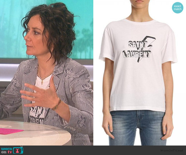 Saint Laurent Logo Tee worn by Sara Gilbert on The Talk