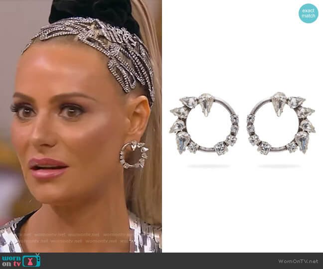 Saint Laurent Smoking Creole Strass Silvertone Crystal Hoop Clip-On Earrings worn by Dorit Kemsley on The Real Housewives of Beverly Hills