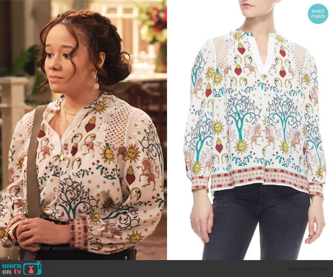 Sandro Azucar Print Blouse worn by Jade (Talia Jackson) on Family Reunion