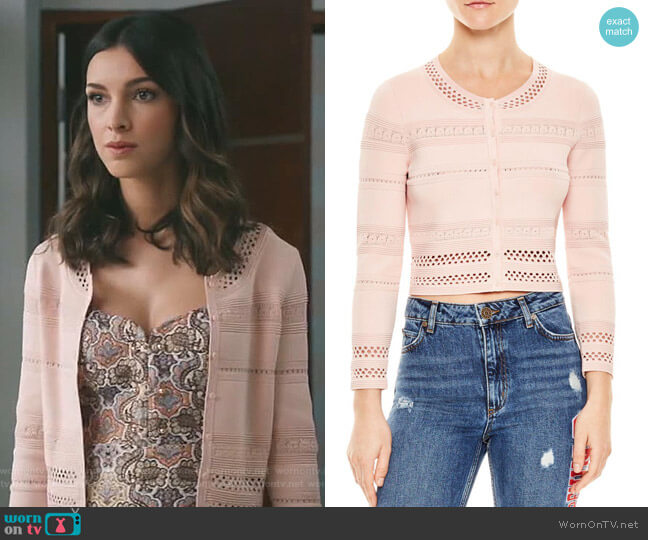 Sandro Eglantine Eyelet-Detail Sweater worn by Alicia Mendoza (Denyse Tontz) on Grand Hotel