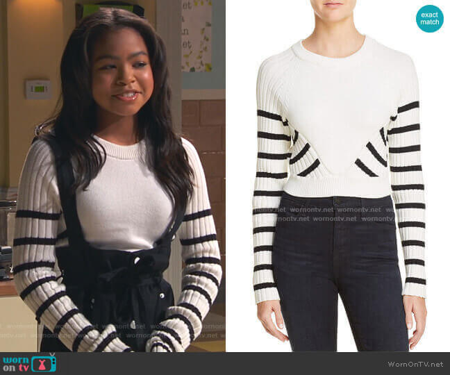 T by Alexander Wang Striped Crop Sweater worn by Nia Baxter (Navia Robinson) on Ravens Home