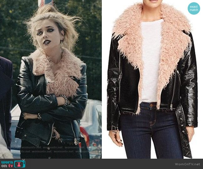 Sunset & Spring Faux Fur-Collar Moto Jacket worn by Beth (Giorgia Whigham) on Scream