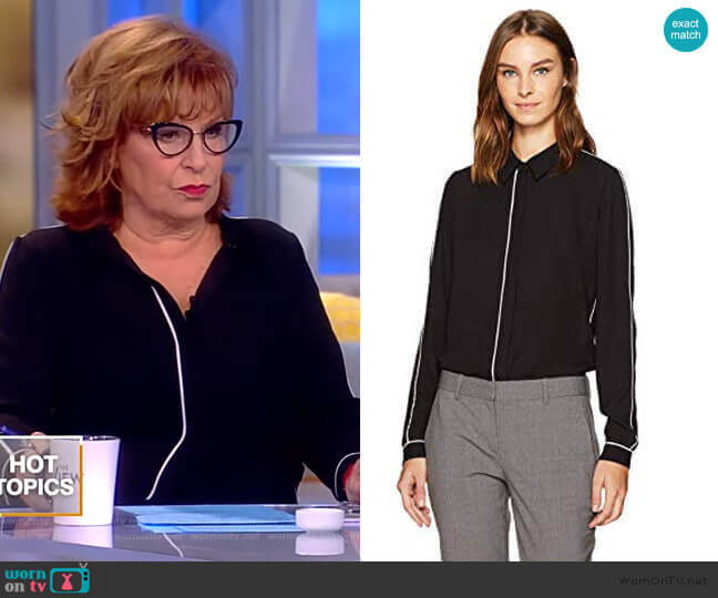 T Tahari Tyra with Piping Blouse-Black worn by Joy Behar on The View