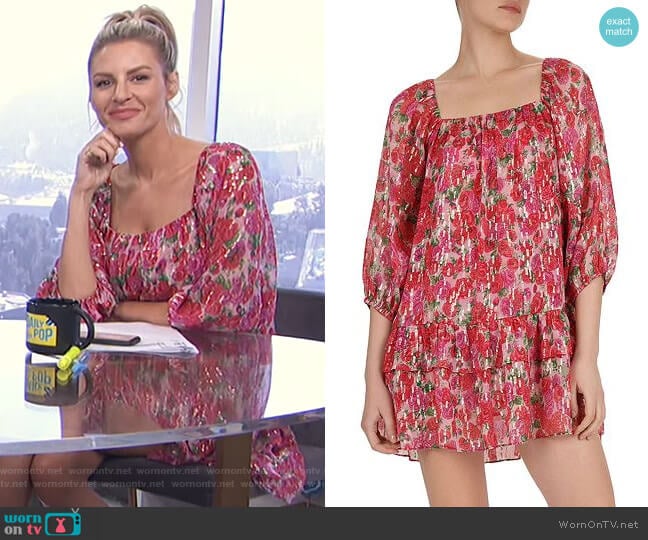 The Kooples Cherry Blossom Square-Neck Mini Dress worn by Morgan Stewart on E! News