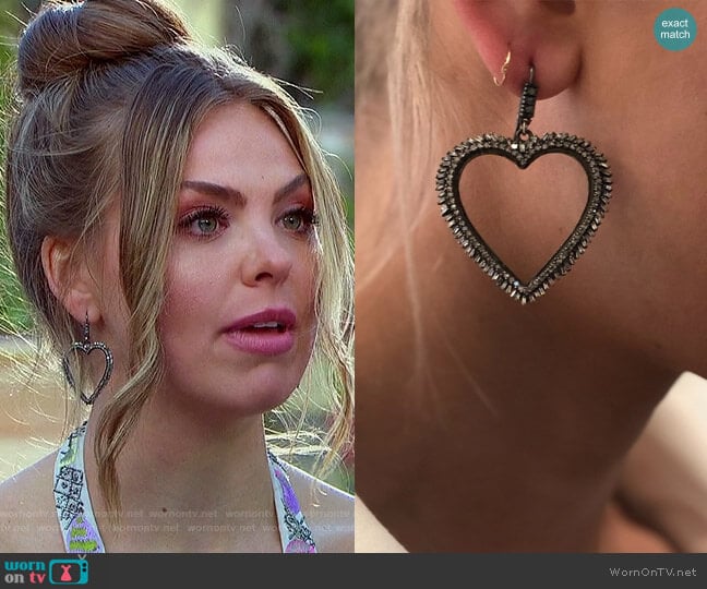 The Woods Fine Jewelry Baguette Diamond Heart Earrings worn by Hannah Brown on The Bachelorette