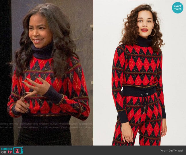 Topshop Argyle Roll Neck Top worn by Nia Baxter (Navia Robinson) on Ravens Home