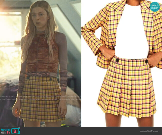 Topshop Check Kilt Miniskirt worn by Jules Vaughn (Hunter Schafer) on Euphoria
