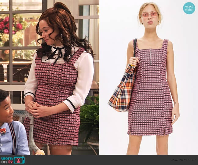 Topshop Check Mini Pinafore worn by Jade (Talia Jackson) on Family Reunion