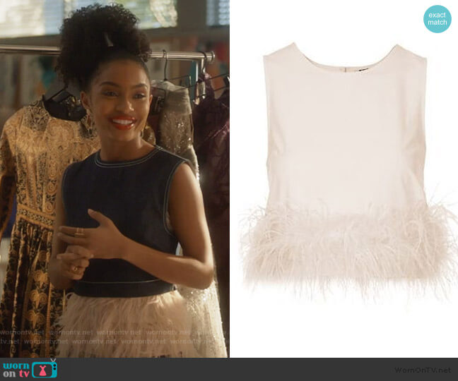Topshop Feather Hem Shell worn by Zoey Johnson (Yara Shahidi) on Grown-ish