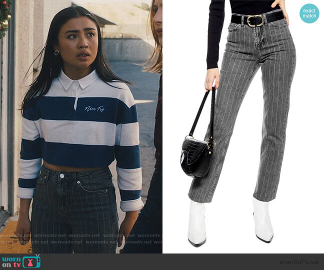 Topshop High Waist Pinstripe Jeans worn by Alex Portnoy (Brianne Tju) on Light as a Feather