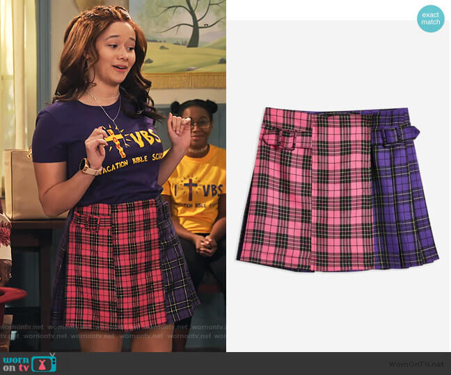 Topshop Mixed Check Buckle Kilt Skirt worn by Jade (Talia Jackson) on Family Reunion
