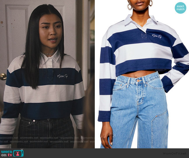 Topshop Nice Try Rugby Polo Crop Top worn by Alex Portnoy (Brianne Tju) on Light as a Feather