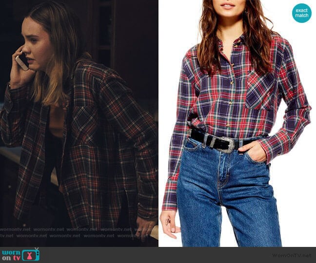 Topshop Pacey Washed Check Plaid Shirt worn by McKenna Brady (Liana Liberato) on Light as a Feather