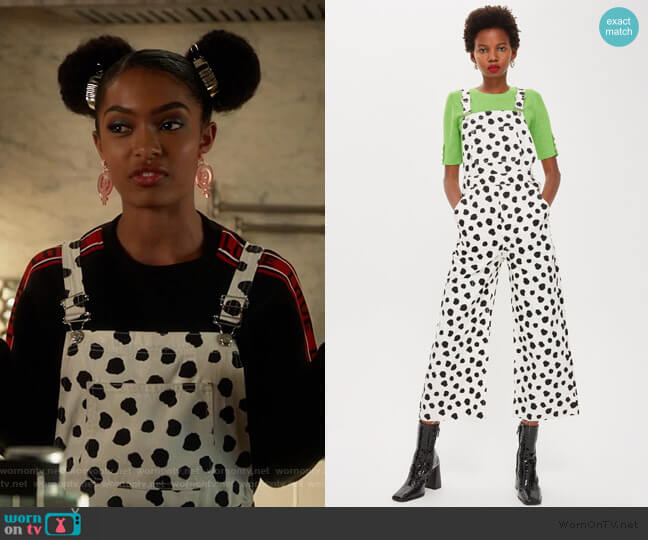 Topshop Spot Denim Dungarees worn by Zoey Johnson (Yara Shahidi) on Grown-ish