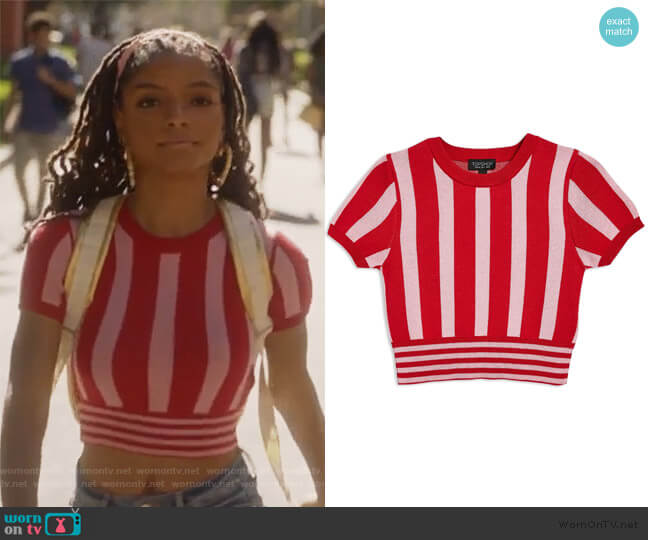 Topshop Stripe Crop Top worn by Skylar Forster (Halle Bailey) on Grown-ish
