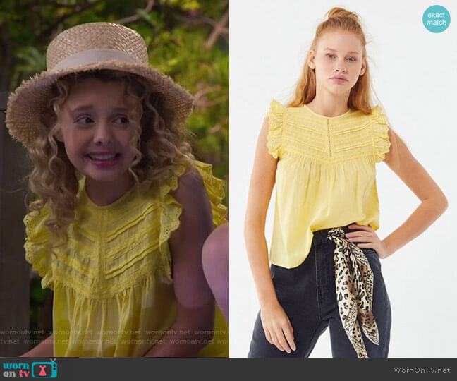 Urban Outfitters Willa Sleeveless Ruffle Babydoll Top worn by Destiny Baker (Mallory James Mahoney) on Bunkd