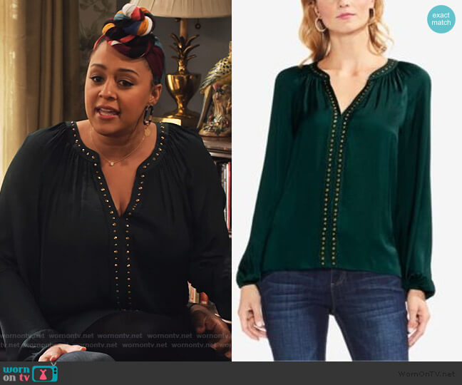 Vince Camuto Studded Top worn by Cocoa McKellan (Tia Mowry-Hardrict) on Family Reunion
