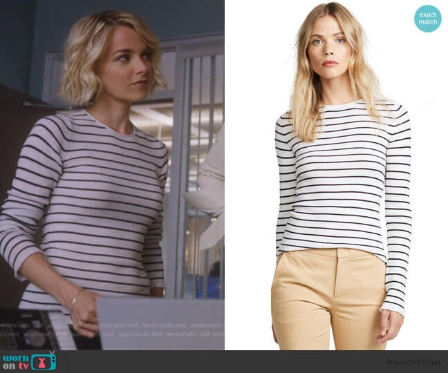 Vince Stripe Ribbed Crew Sweater worn by Lizzie Needham (Bojana Novakovic) on Instinct