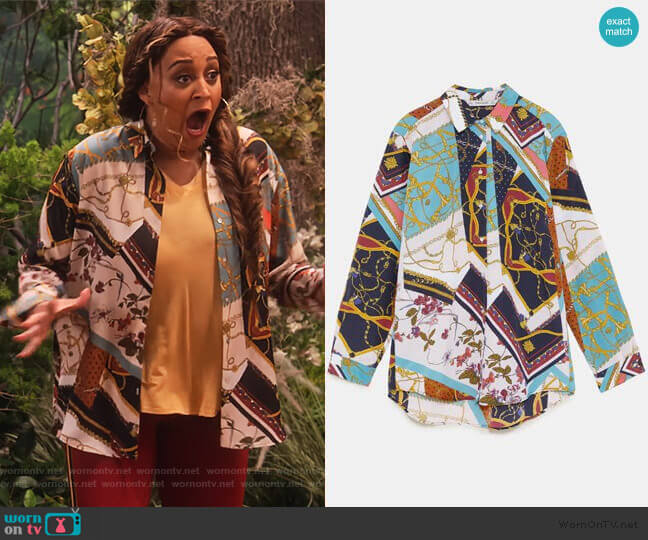 Zara Patchwork Blouse worn by Cocoa McKellan (Tia Mowry-Hardrict) on Family Reunion