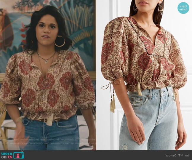 Zimmermann Tulsi Blouse worn by Yoli (Justina Adorno) on Grand Hotel