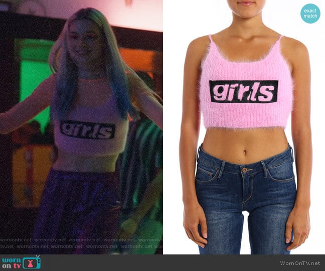 Alexander Wang Cropped embroidered angora-blend top worn by Jules Vaughn (Hunter Schafer) on Euphoria