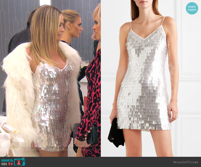 Alice + Olivia Contessa Paillette-Embellished Mini Dress worn by Denise Richards on The Real Housewives of Beverly Hills