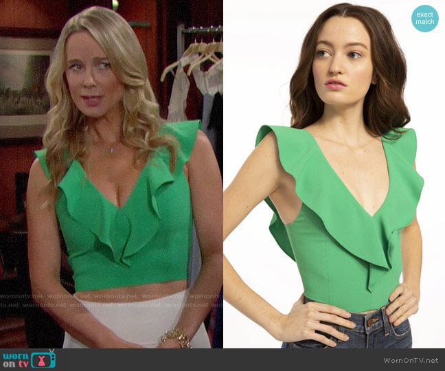 Alice + Olivia Pria Top in Mint Kelly worn by Donna Logan (Jennifer Gareis) on The Bold and the Beautiful