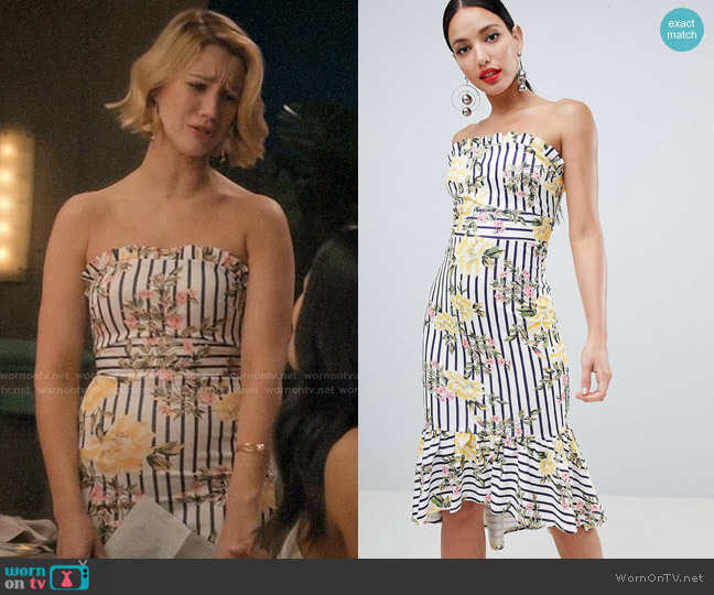 ASOS DESIGN Stripe Floral Scuba Bandeau Midi Dress worn by Petra Solano (Yael Grobglas) on Jane the Virgin