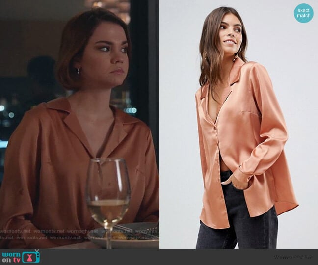 ASOS Relaxed Satin Long Sleeve Shirt worn by Callie Foster (Maia Mitchell) on Good Trouble