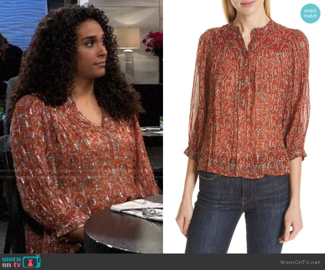 ba&sh Colline Metallic Paisley Top worn by Jordan Ashford (Briana Nicole Henry) on General Hospital