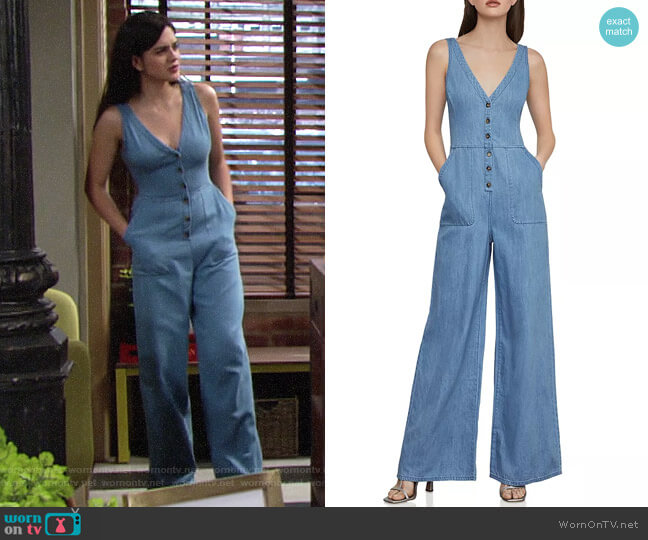 Bcbgmaxazria Button-Front Denim Jumpsuit worn by Lola Rosales (Sasha Calle) on The Young and the Restless
