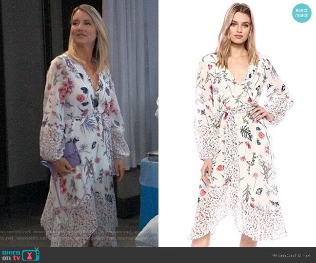 Bcbgmaxazria Mixed Wildflowers Asymmetrical Dress worn by Nina Reeves (Cynthia Watros) on General Hospital
