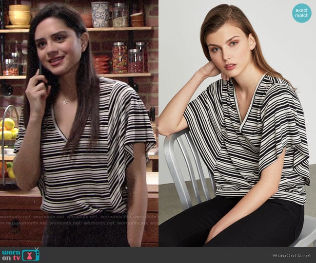 Bcbgmaxazria Striped Drape Sleeve Top worn by Lola Rosales (Sasha Calle) on The Young and the Restless