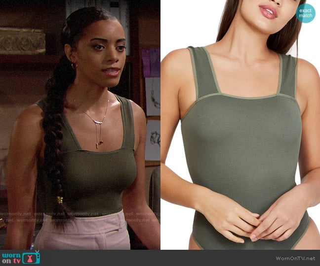 BDG Markie Square Neck Thong Bodysuit worn by Zoe (Kiara Barnes) on The Bold and the Beautiful