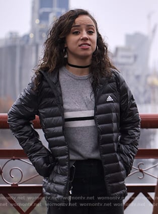 Moe’s black Adidas puffer jacket on Trinkets