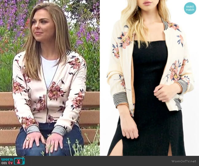 Saltwater Luxe Blossom Print Bomber Jacket worn by Hannah Brown on The Bachelorette