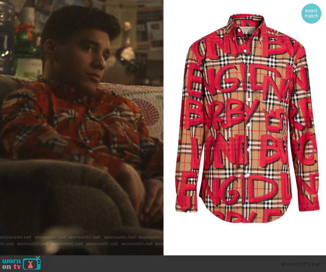 Burberry Graffiti Print Check Shirt worn by Vivek Shah (Jordan Buhat) on Grown-ish