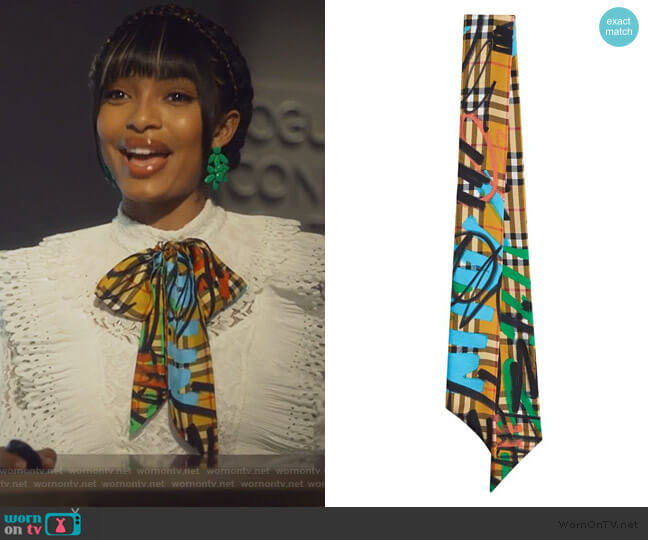 Burberry Graffiti Marks Silk Skinny Scarf worn by Zoey Johnson (Yara Shahidi) on Grown-ish