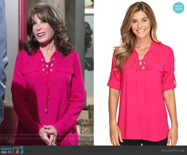 Calvin Klein Modern Essential Lace-Up Blouse worn by Esther Valentine (Kate Linder) on The Young and the Restless